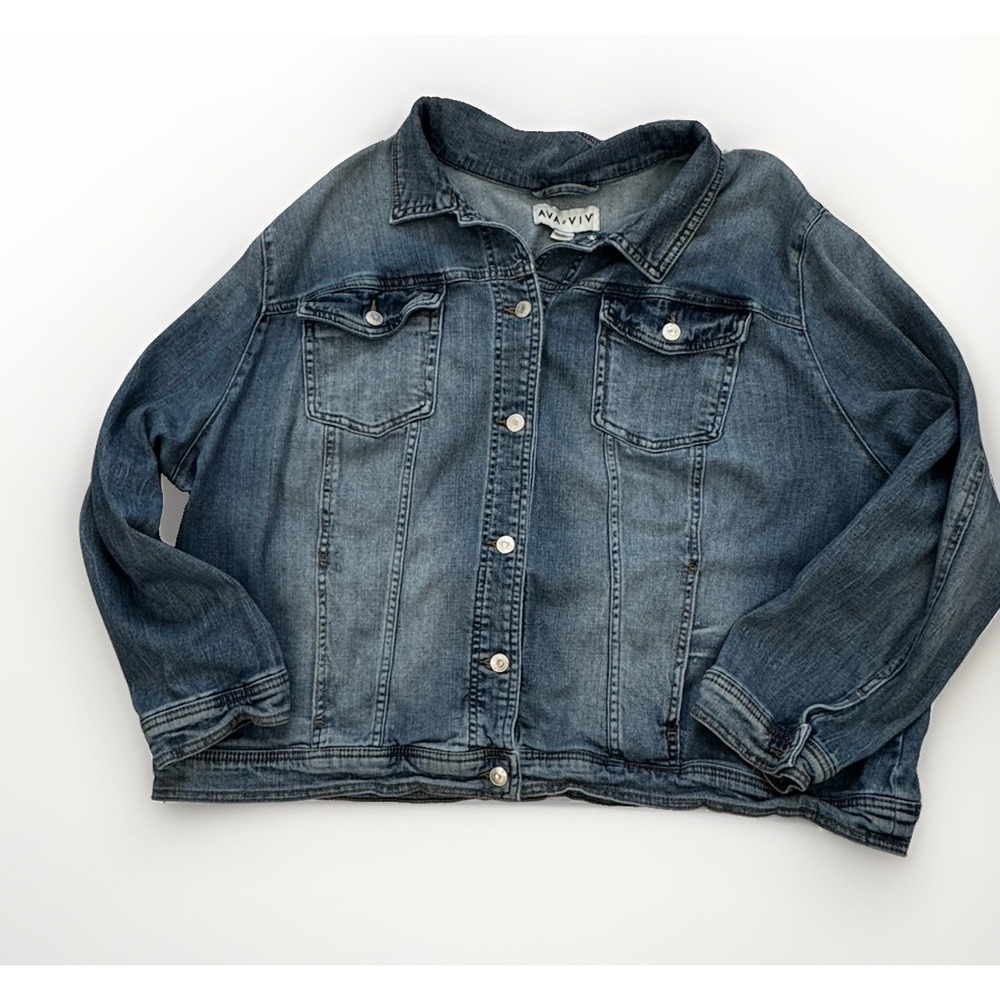 AVA & VIV Blue Denim Jean Jacket Women 4x 3/4 Sleeves Soft w/stretch